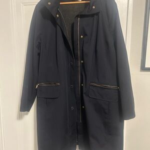 Michaels Kors Navy Trench Coat with Gold Accents